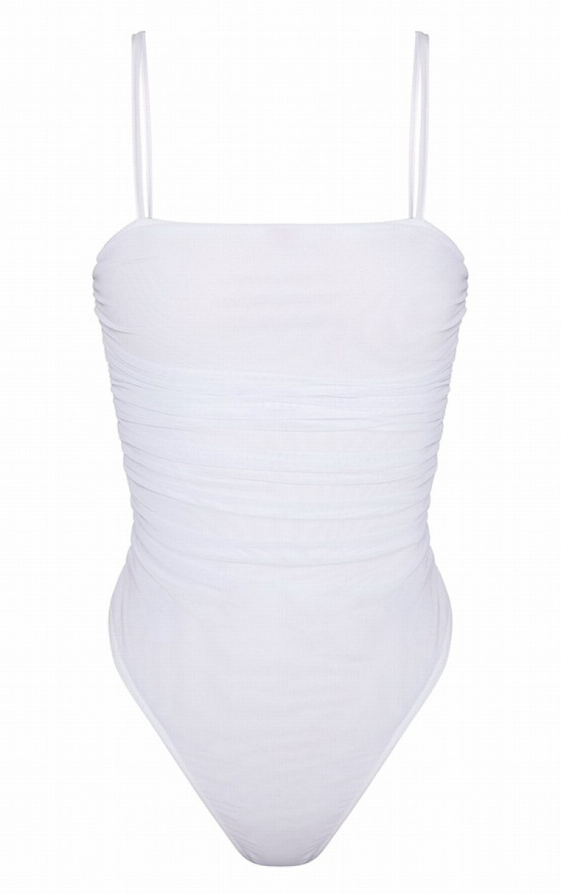 Body-uri Pretty Little Thing Shape Mesh Ruched Detail Albi | IFRX34762