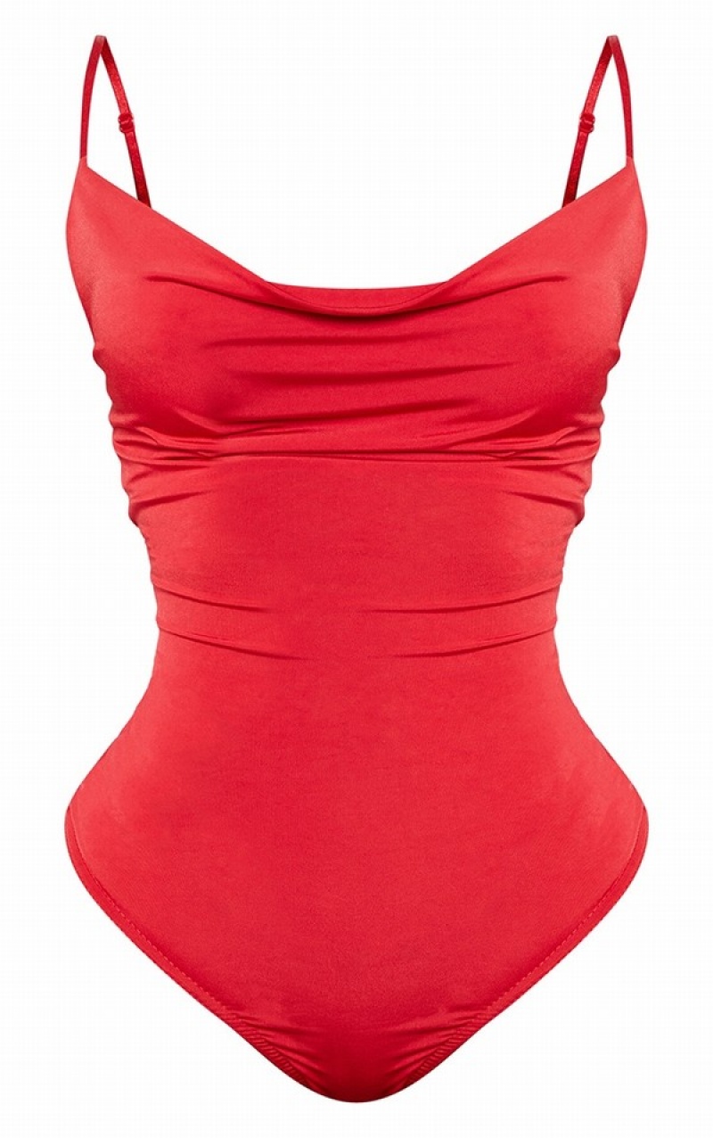 Body-uri Pretty Little Thing Shape Slinky Cowl Neck Rosii | QVLY78260
