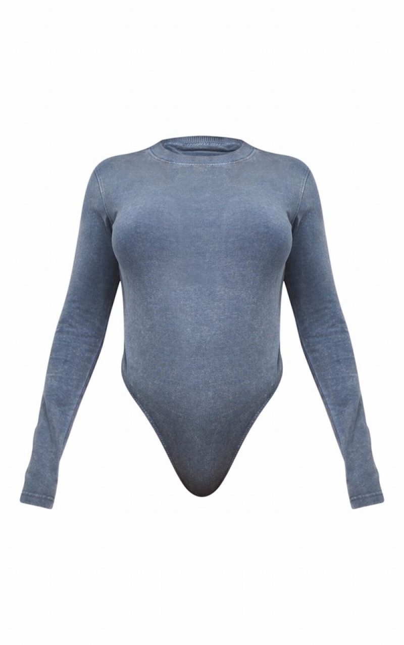 Body-uri Pretty Little Thing Shape Washed Charcoal Bumbac Crew Neck Gri | PTSG72136