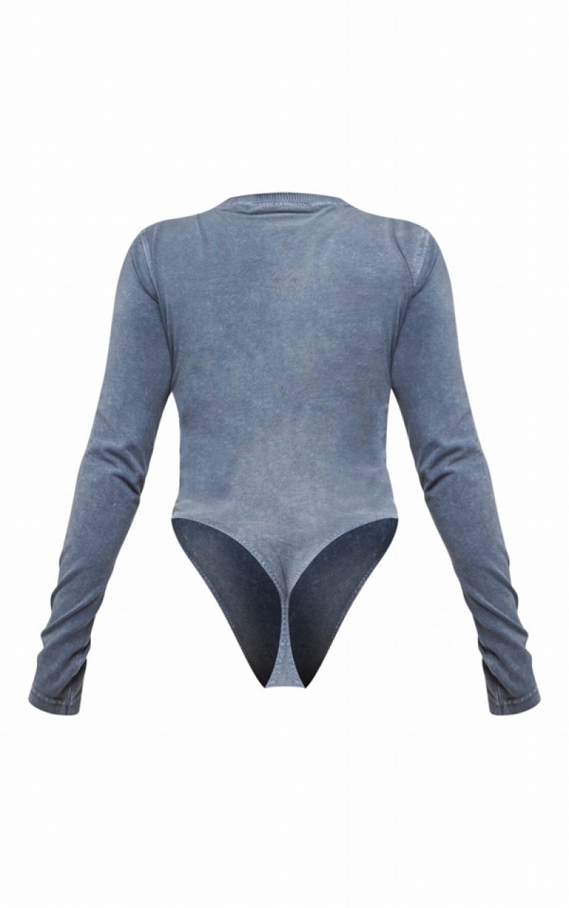 Body-uri Pretty Little Thing Shape Washed Charcoal Bumbac Crew Neck Gri | PTSG72136