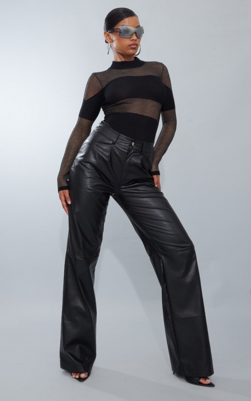 Body-uri Pretty Little Thing Sheer Knit Contrast Panel Negrii | GRBQ05872