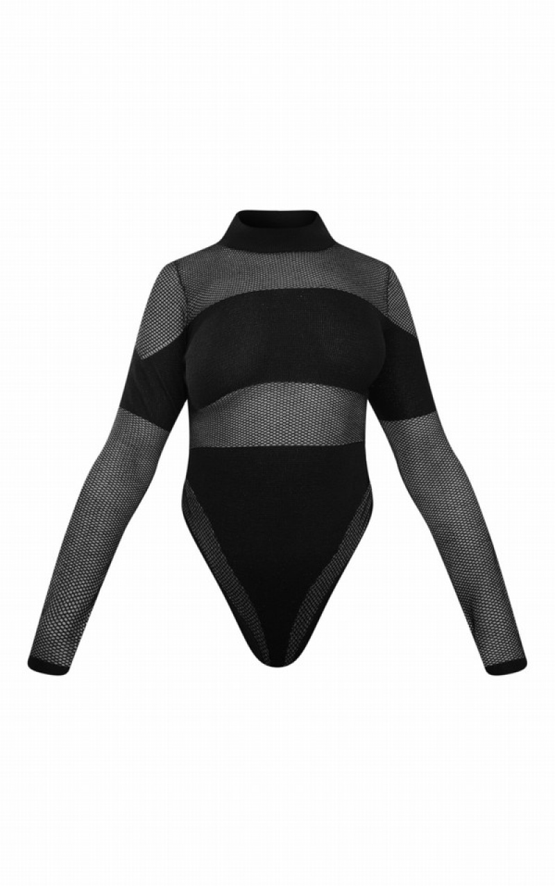 Body-uri Pretty Little Thing Sheer Knit Contrast Panel Negrii | GRBQ05872
