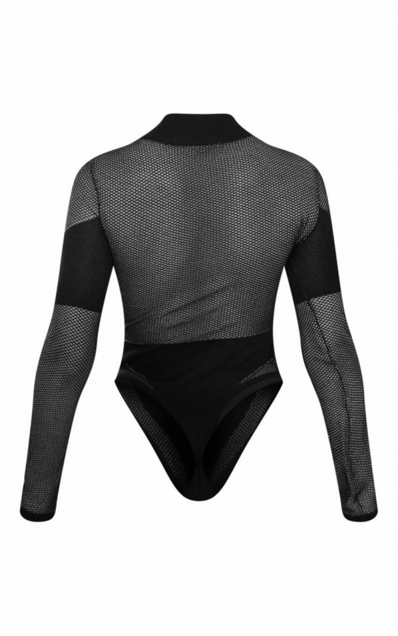 Body-uri Pretty Little Thing Sheer Knit Contrast Panel Negrii | GRBQ05872
