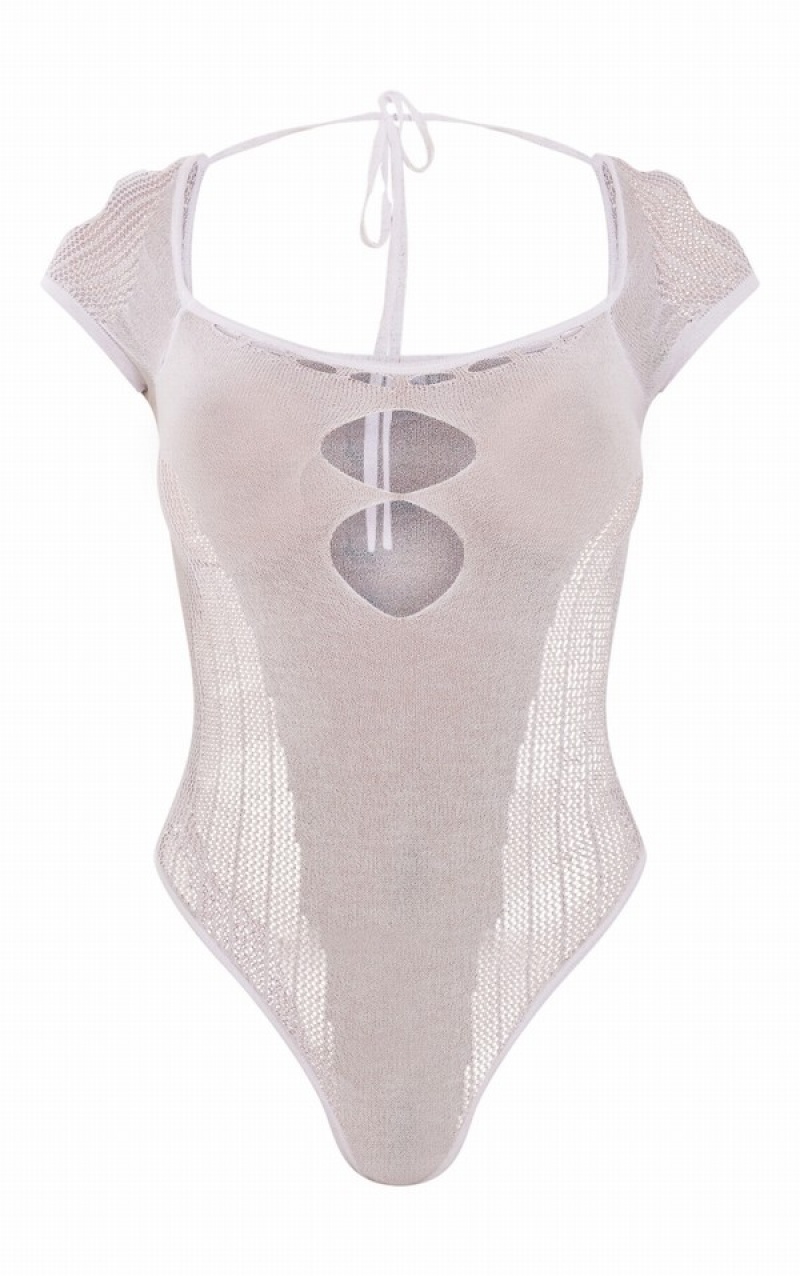 Body-uri Pretty Little Thing Sheer Knit Cut Out Panelled Albi | PEZN10257