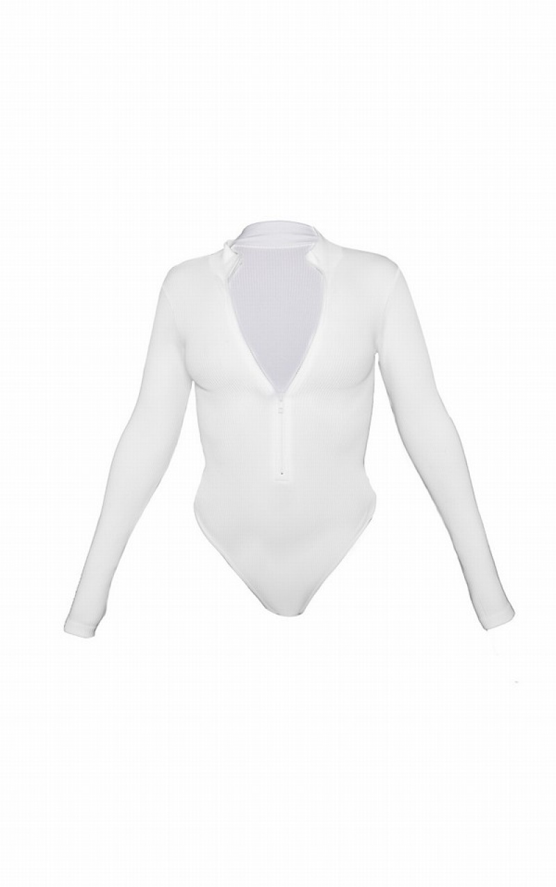 Body-uri Pretty Little Thing Snatched Rib Zip Up Long Sleeve Albi | OJQD06941
