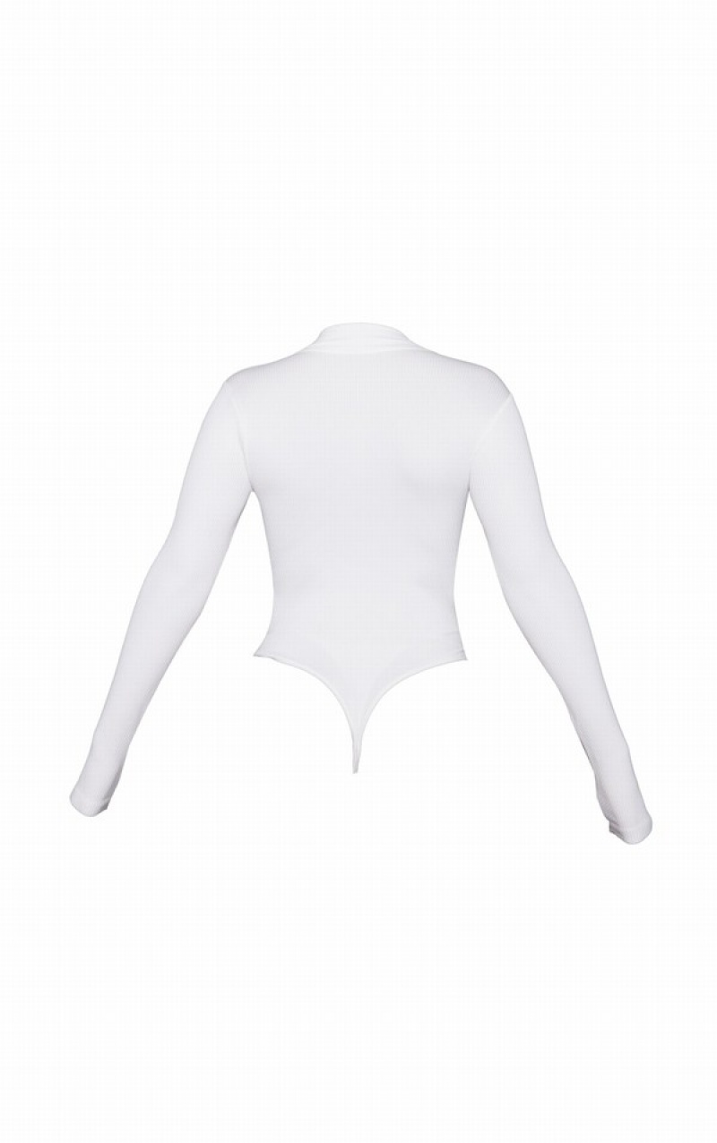 Body-uri Pretty Little Thing Snatched Rib Zip Up Long Sleeve Albi | OJQD06941