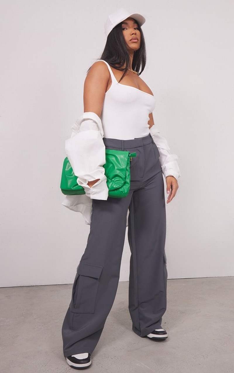 Body-uri Pretty Little Thing Snatched Rib Square Neck Fara Maneci Albi | OWMG18342