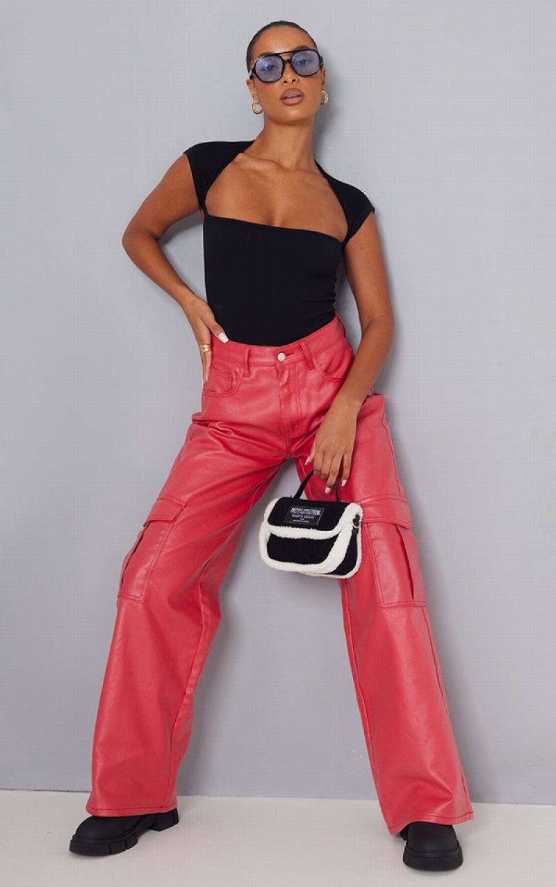 Body-uri Pretty Little Thing Snatched Rib Cut Out Sleeve Negrii | TCBG50873