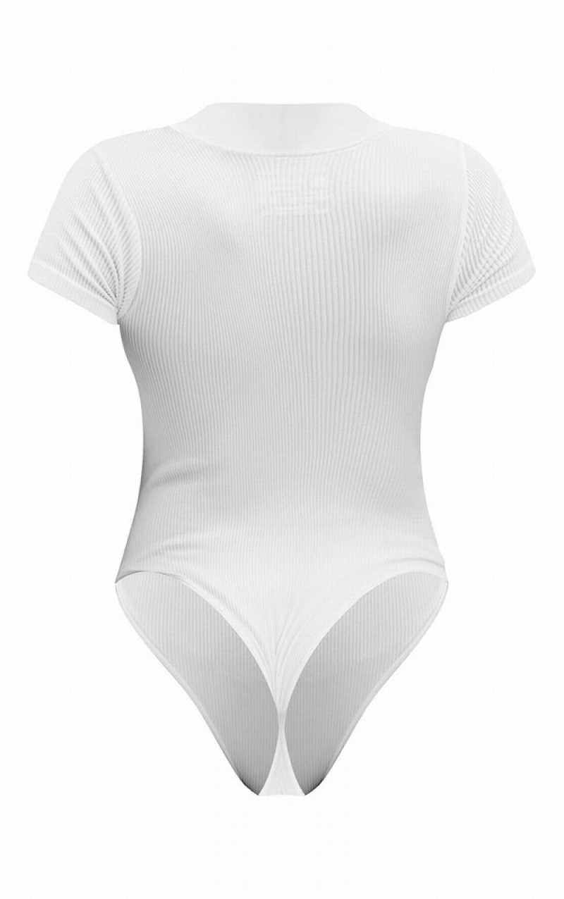 Body-uri Pretty Little Thing StructuSnatched Cu Nervuri Zip Front Sleeve Albi | YSEI67351