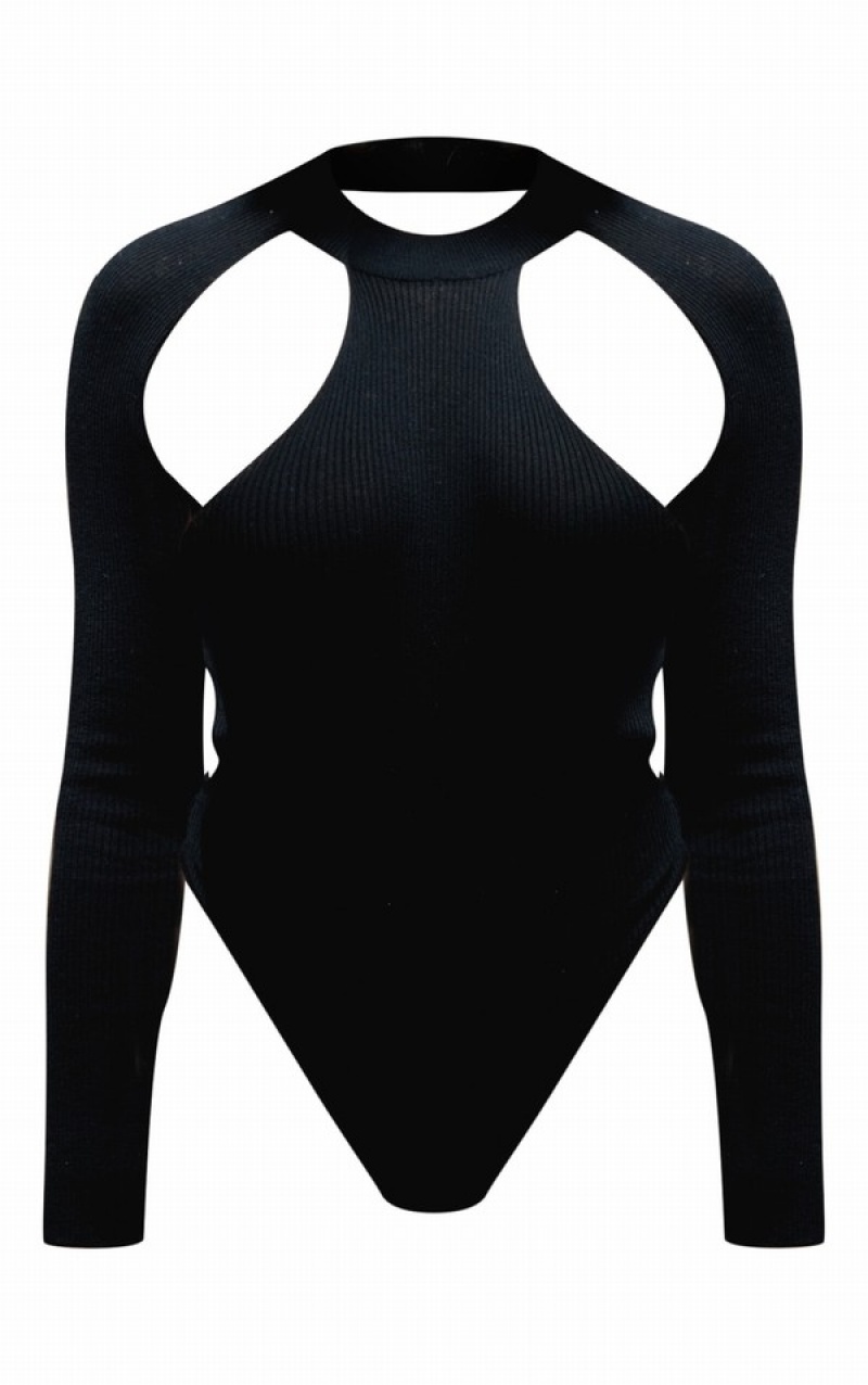 Body-uri Pretty Little Thing Tricotate Open Back Negrii | UGKW45827