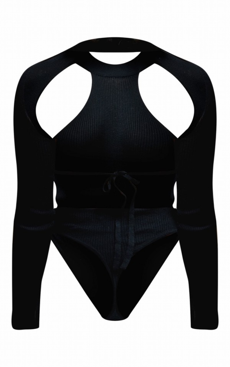 Body-uri Pretty Little Thing Tricotate Open Back Negrii | UGKW45827