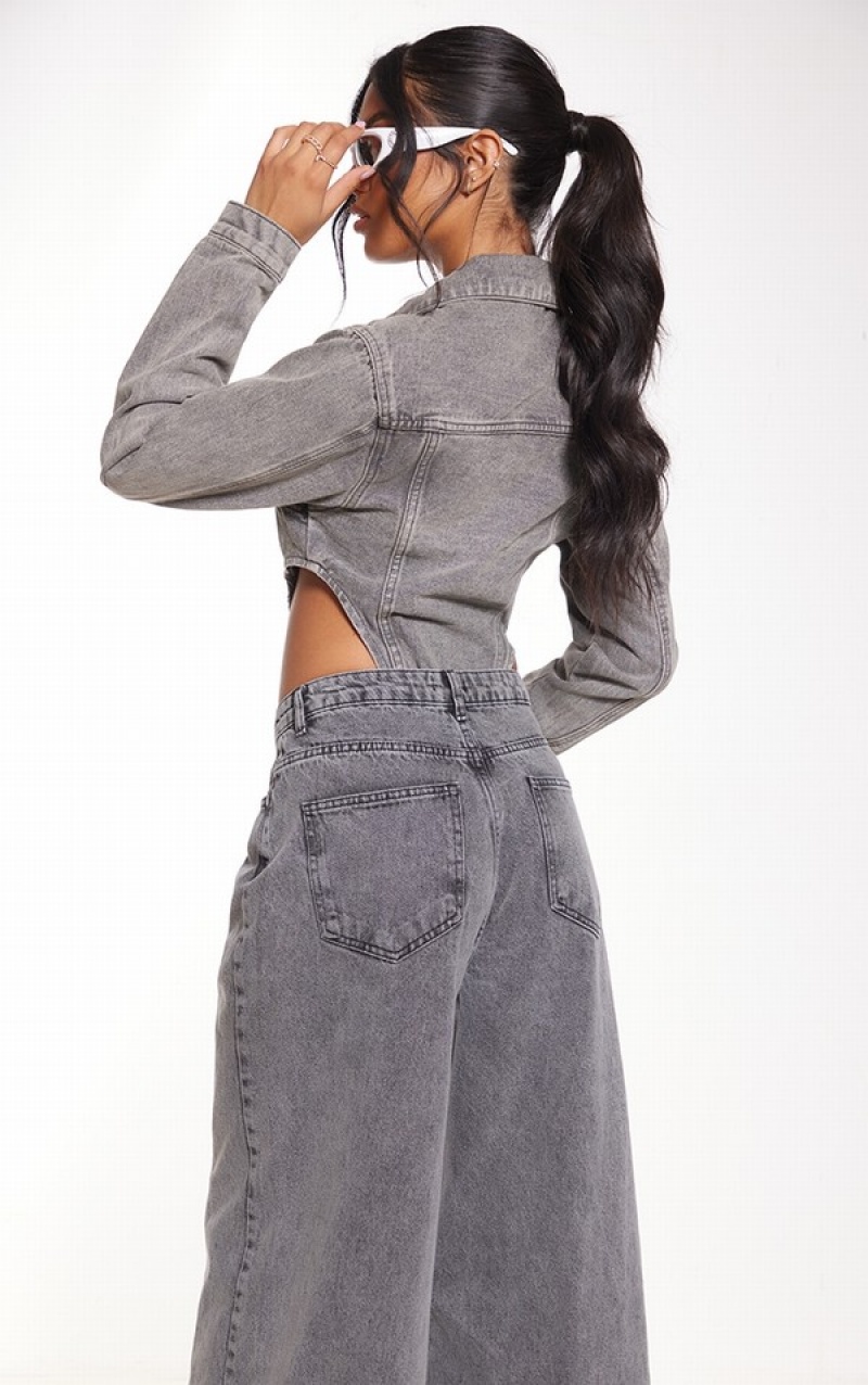 Body-uri Pretty Little Thing Washed Pocket Front High Side Gri | XDER01497