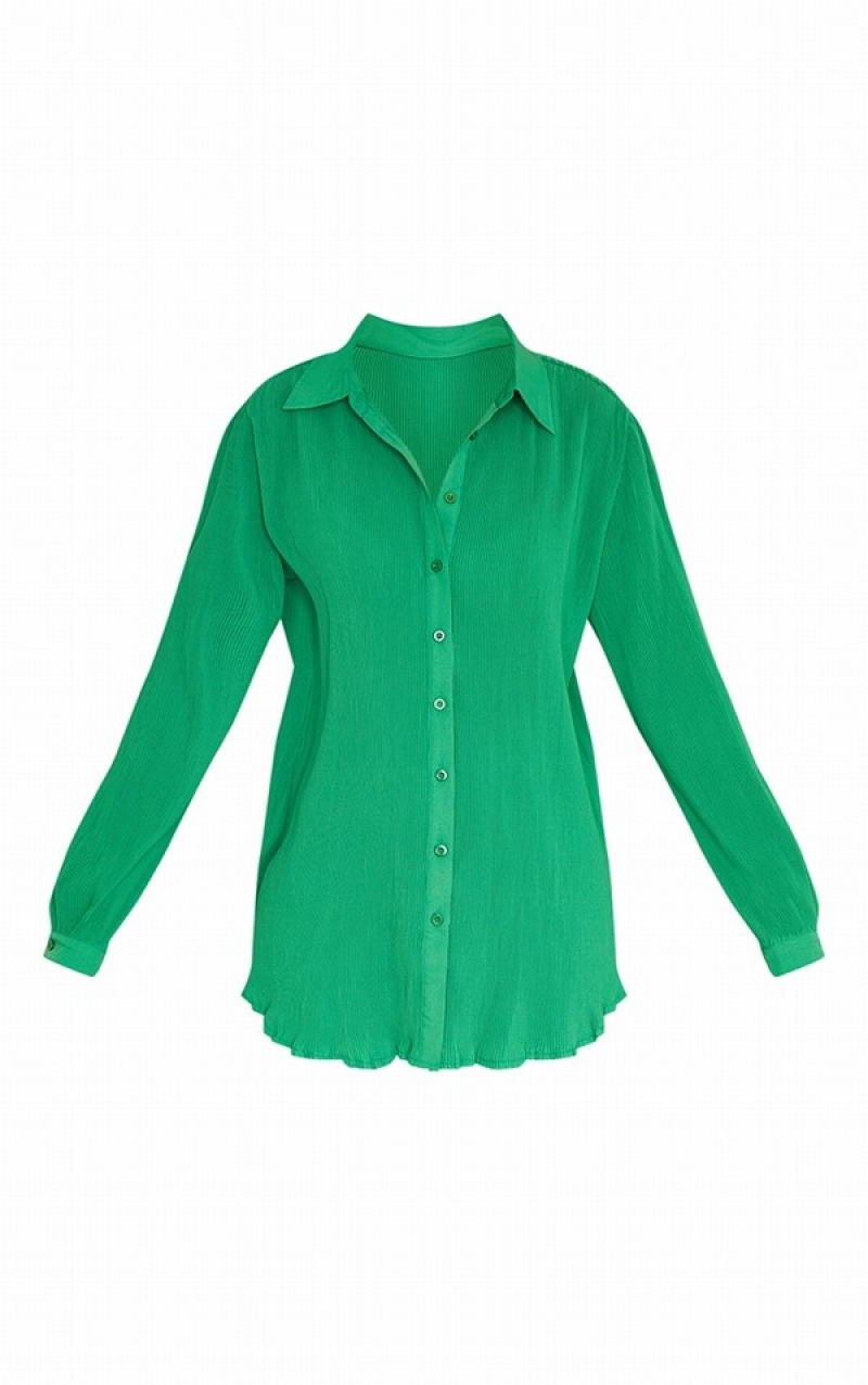 Camasa Pretty Little Thing Bright Plisse Button Front Oversized Verzi | GHWO92513