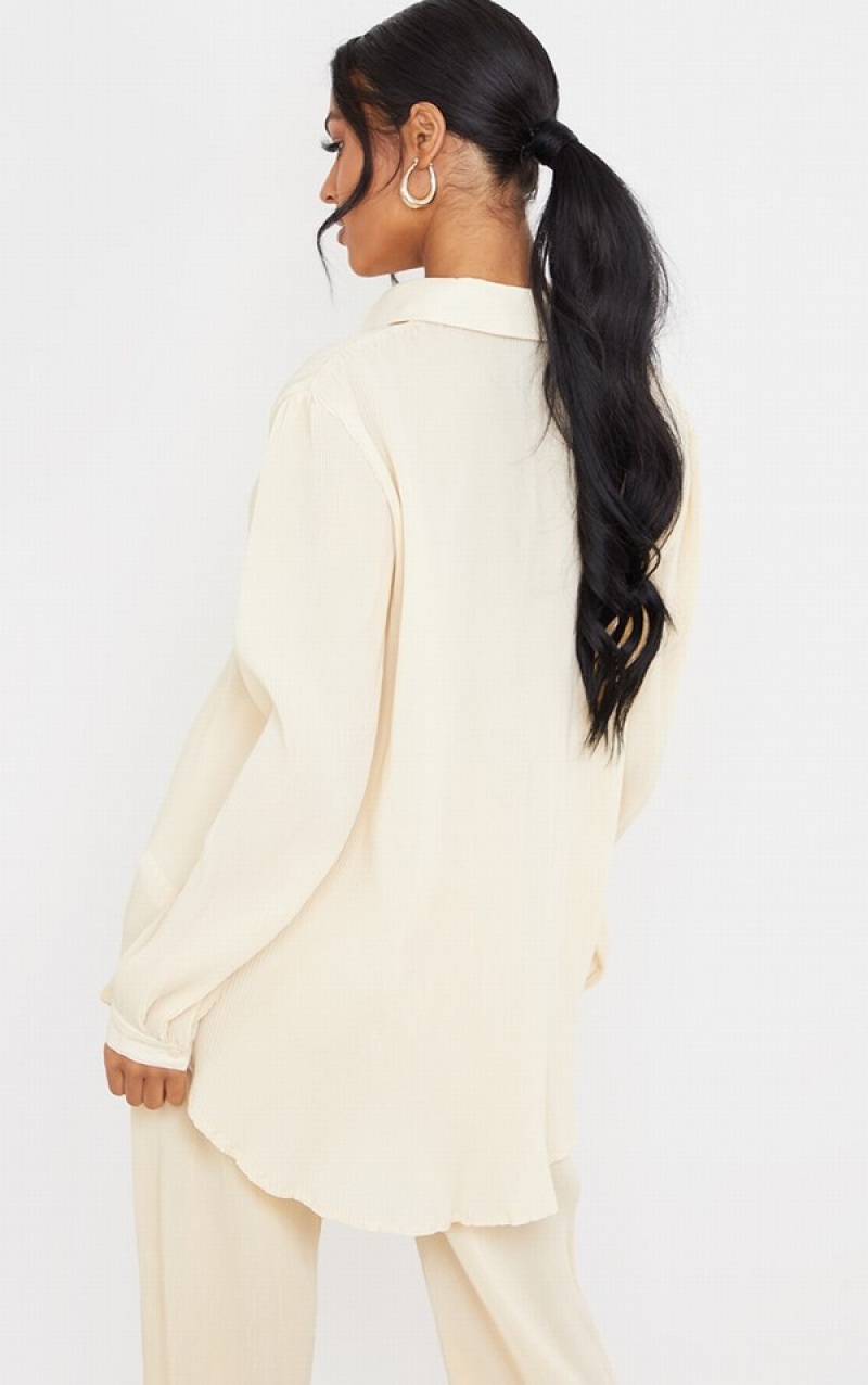 Camasa Pretty Little Thing Cizme Inalte Plisse Oversized Cuff Detail Albi | UKJL84069