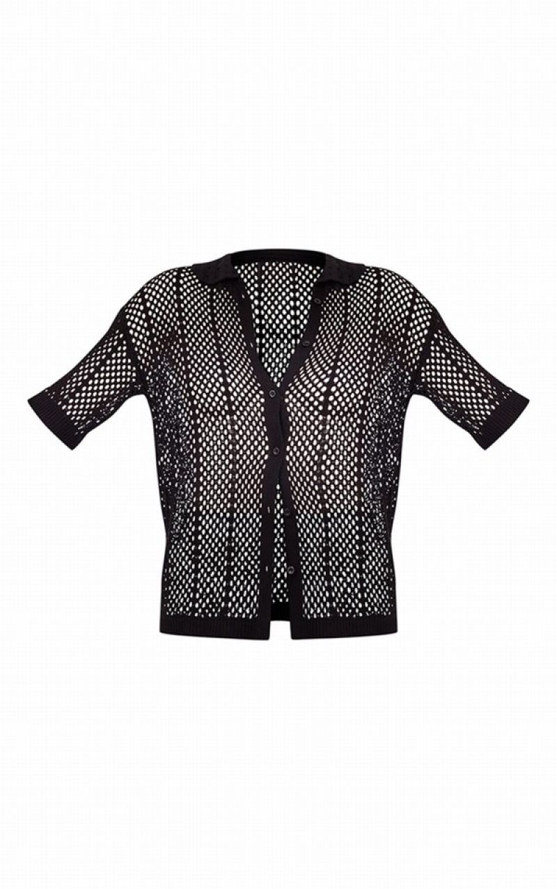Camasa Pretty Little Thing Crochet Sleeve Negrii | XZAP13846