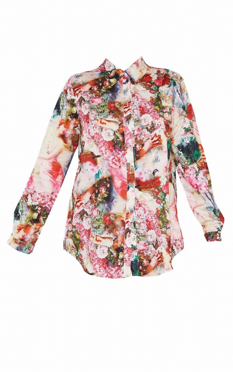 Camasa Pretty Little Thing Femme Renaissance Print Oversized Roz | PALE70342