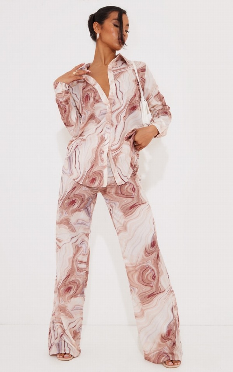 Camasa Pretty Little Thing Marble Print Oversized Maro | QTCL15826