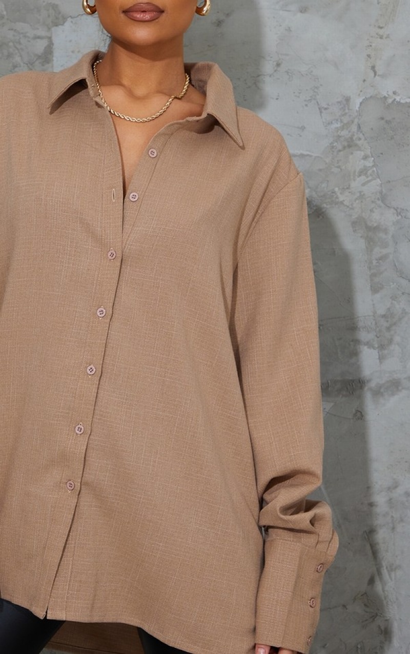 Camasa Pretty Little Thing Mocha Oversized Cuff Bej | UONF71635