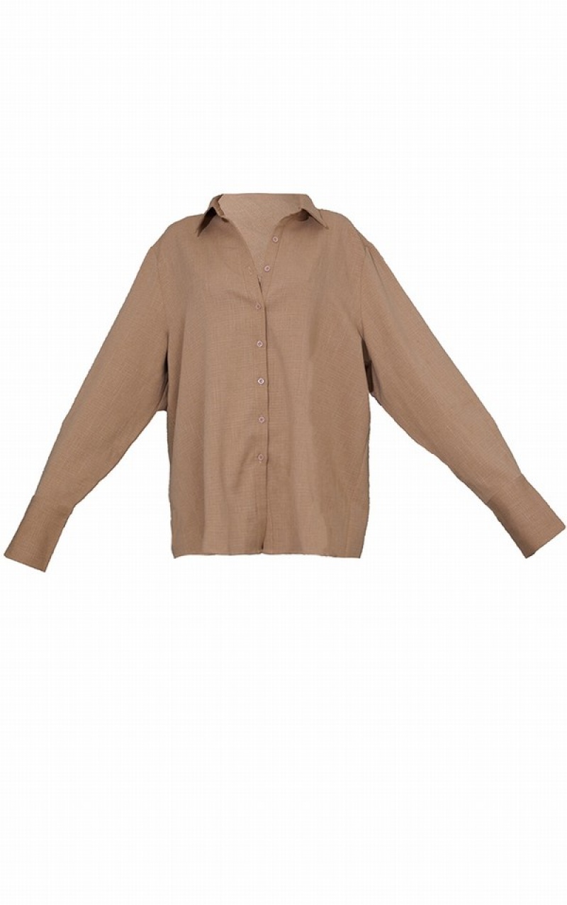 Camasa Pretty Little Thing Mocha Oversized Cuff Bej | UONF71635