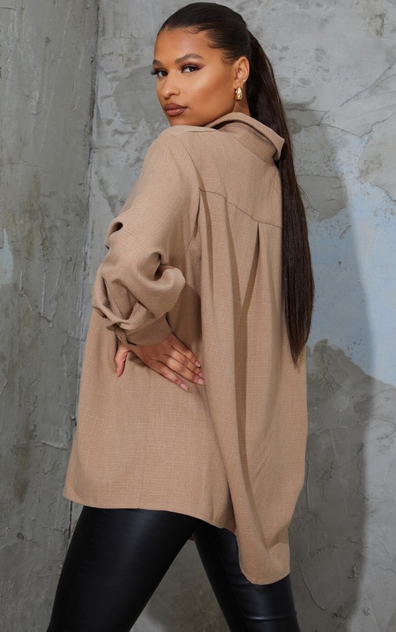Camasa Pretty Little Thing Mocha Oversized Cuff Bej | UONF71635