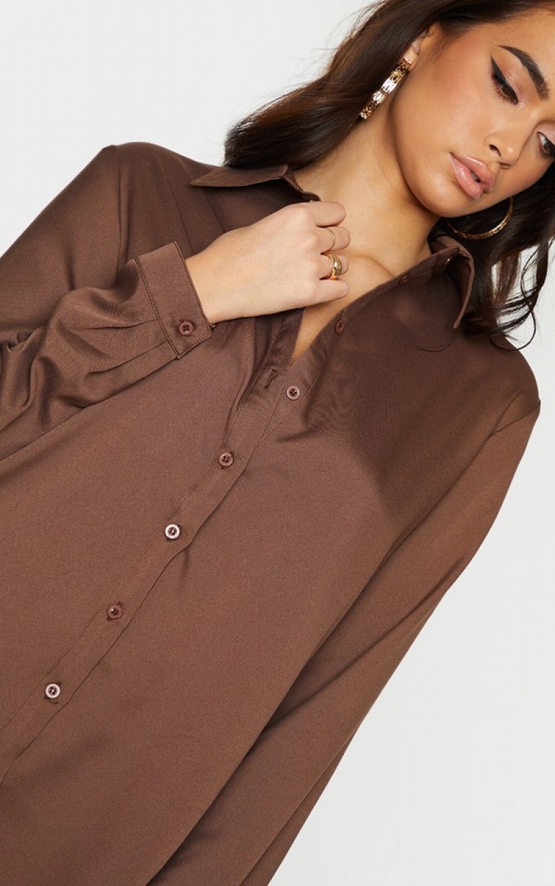 Camasa Pretty Little Thing Mocha Oversized Long Sleeve Bej | IZPT81564