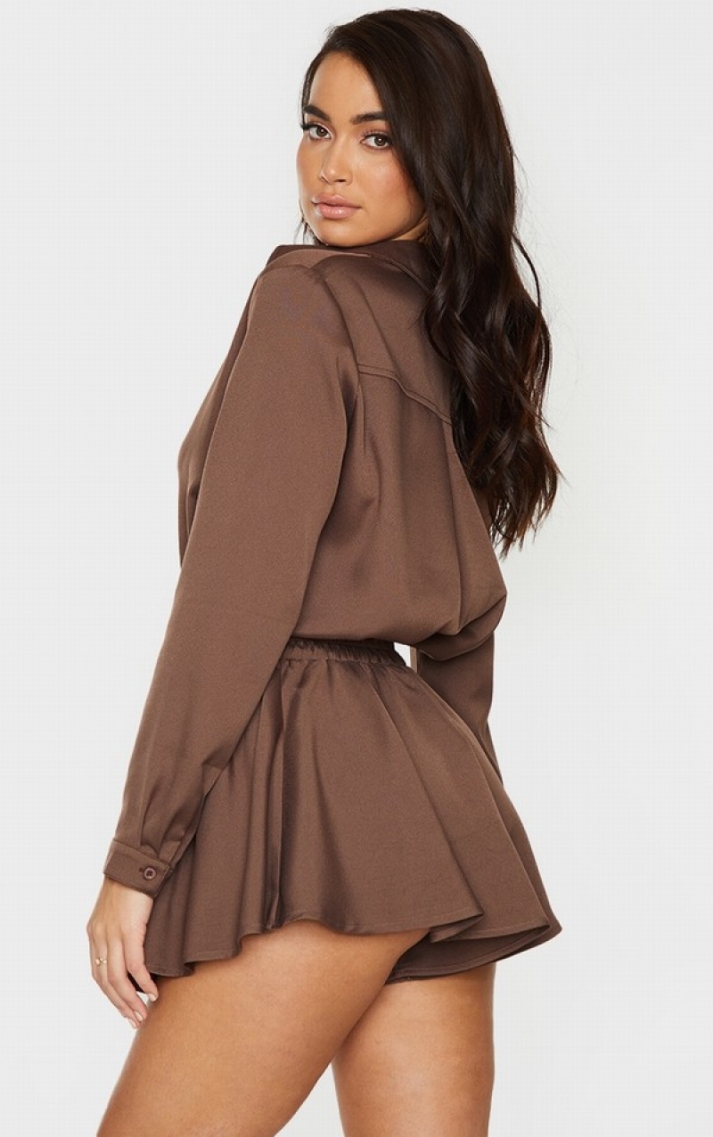 Camasa Pretty Little Thing Mocha Oversized Long Sleeve Bej | IZPT81564