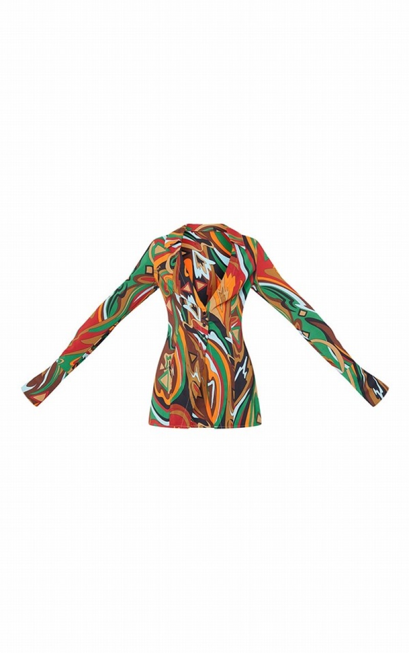 Camasa Pretty Little Thing Multi Abstract Print Chiffon Fitted Colorati | FDEY42086