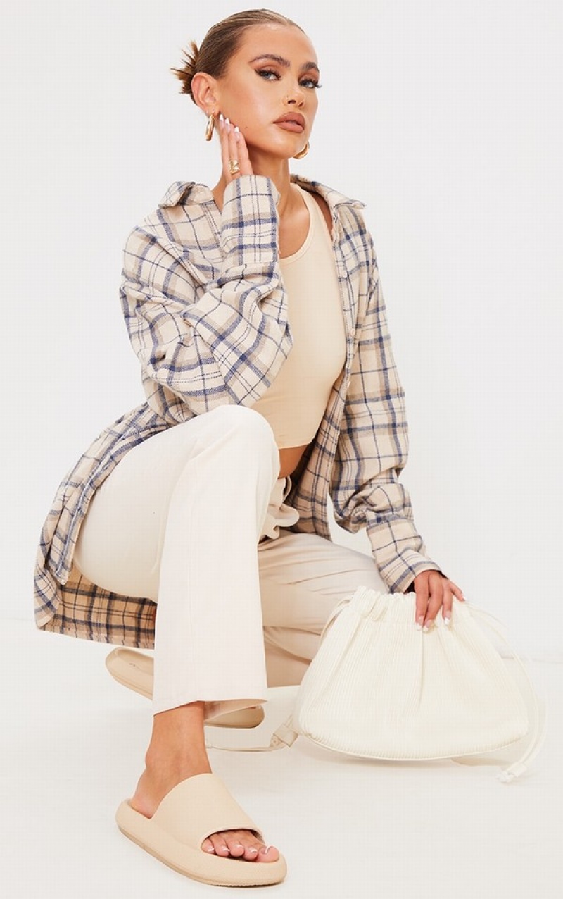 Camasa Pretty Little Thing Oversized Checked Bej | XJNR30569