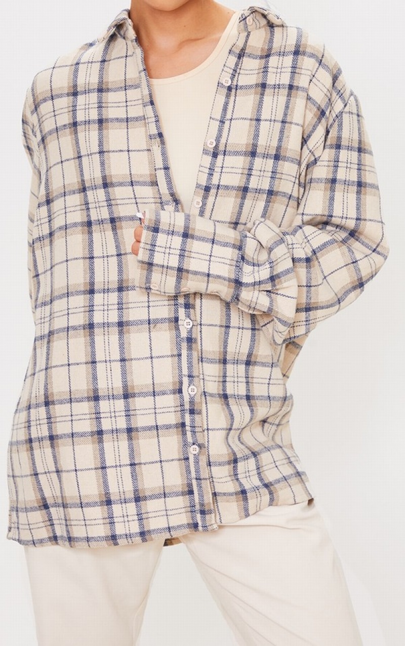 Camasa Pretty Little Thing Oversized Checked Bej | XJNR30569