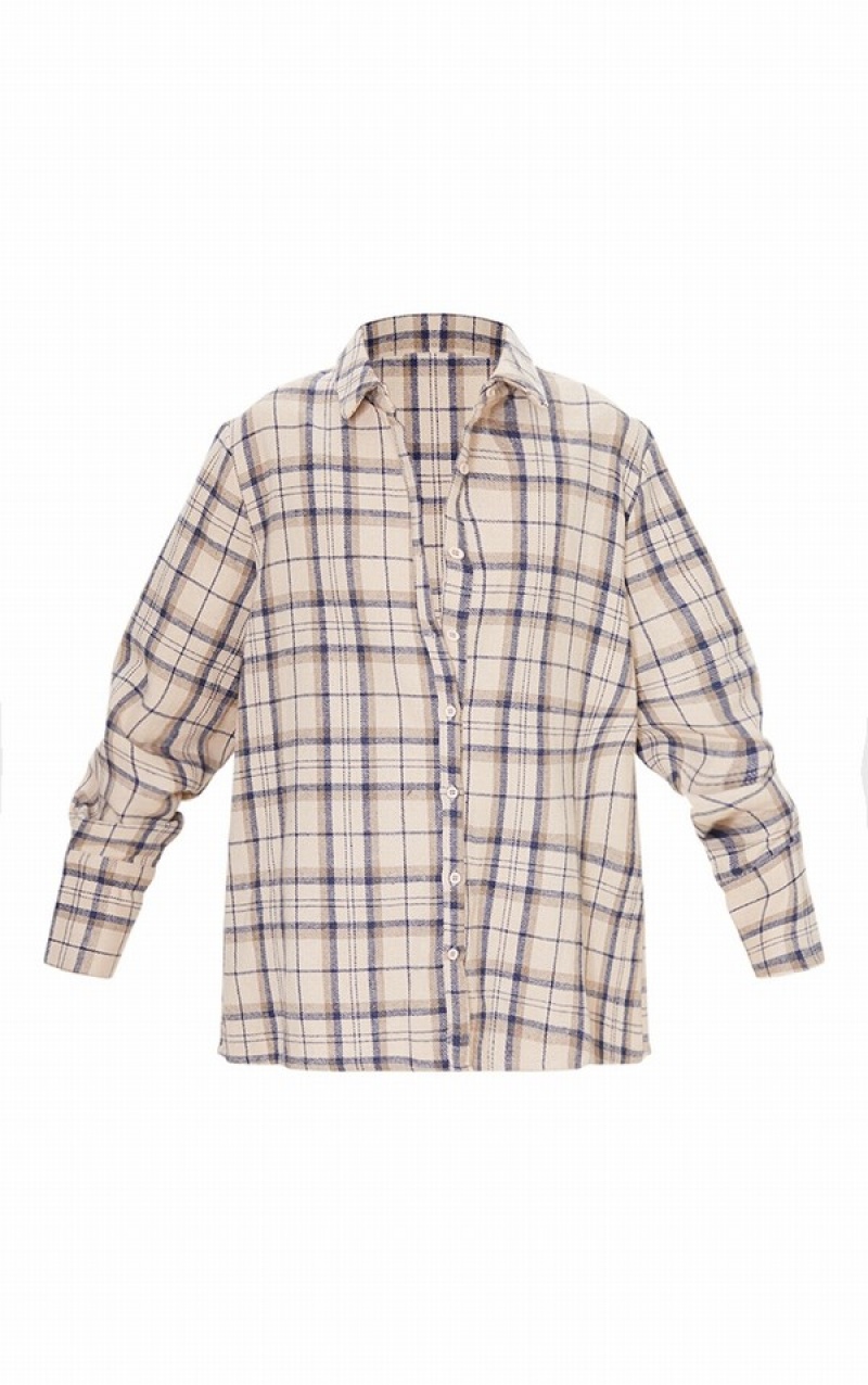 Camasa Pretty Little Thing Oversized Checked Bej | XJNR30569