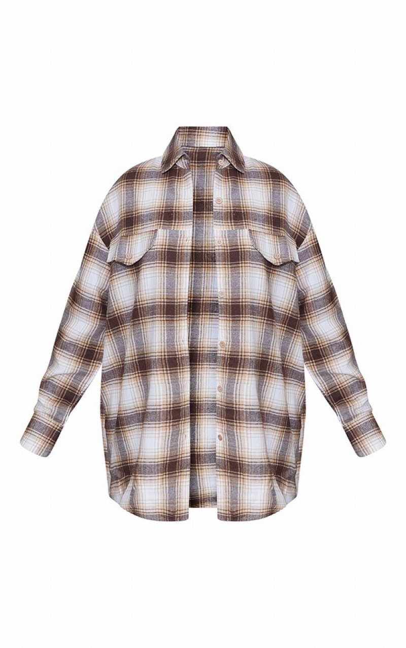 Camasa Pretty Little Thing Petite Stone Checked Oversized Gri | VCFD84593
