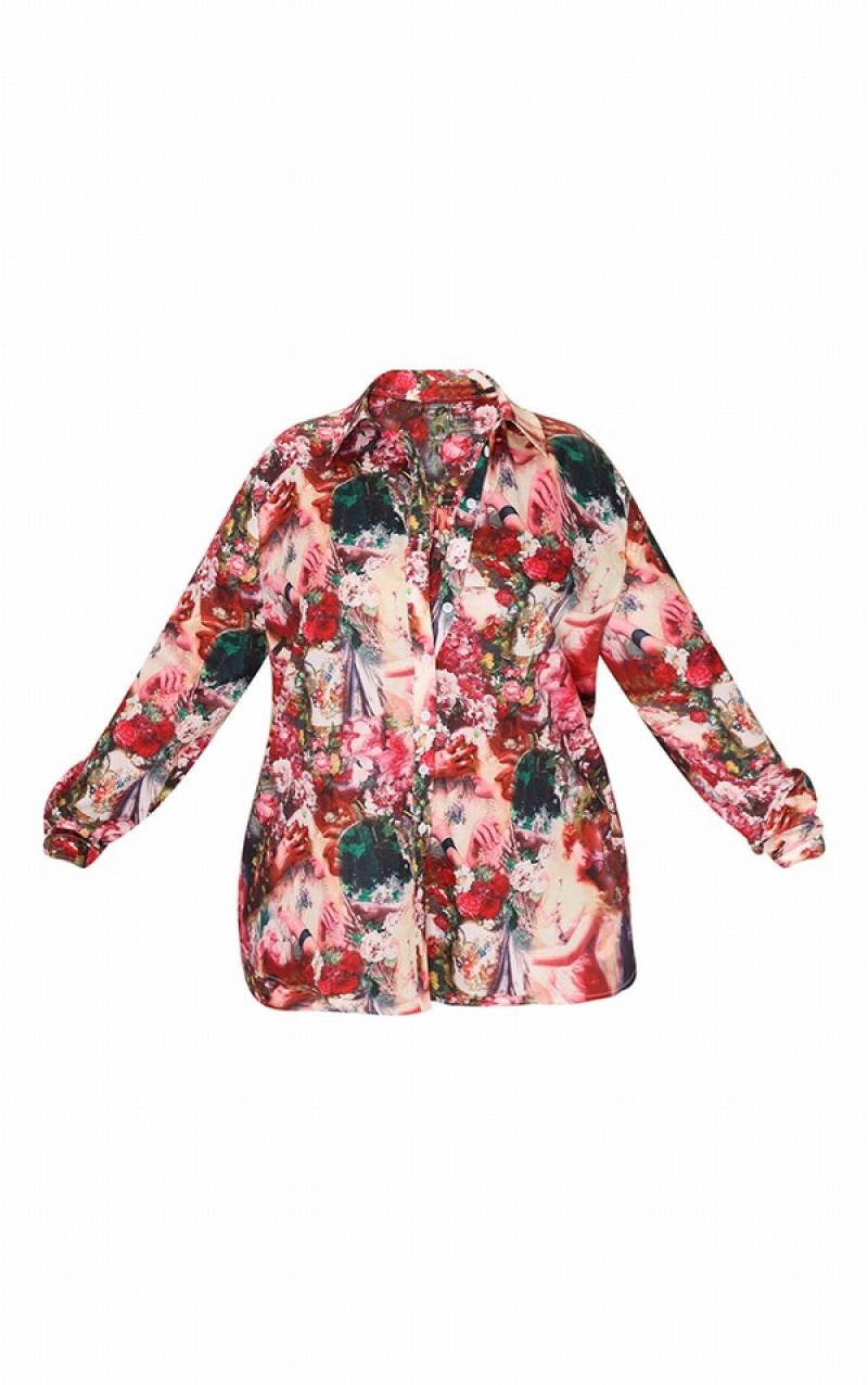 Camasa Pretty Little Thing Plus Femme Renaissance Print Oversized Roz | NHXK62471