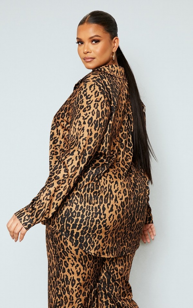 Camasa Pretty Little Thing Plus Leopard Printed Oversized Maro | DZEX82467