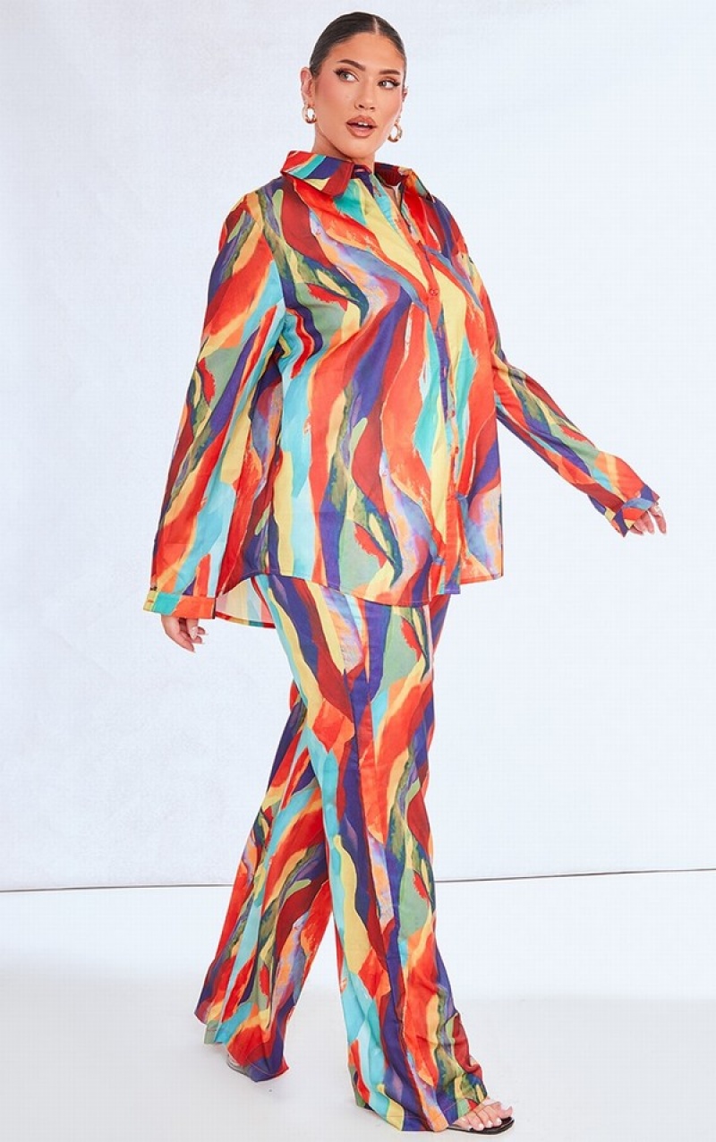 Camasa Pretty Little Thing Plus Multi Print Oversized Colorati | LGZC63152