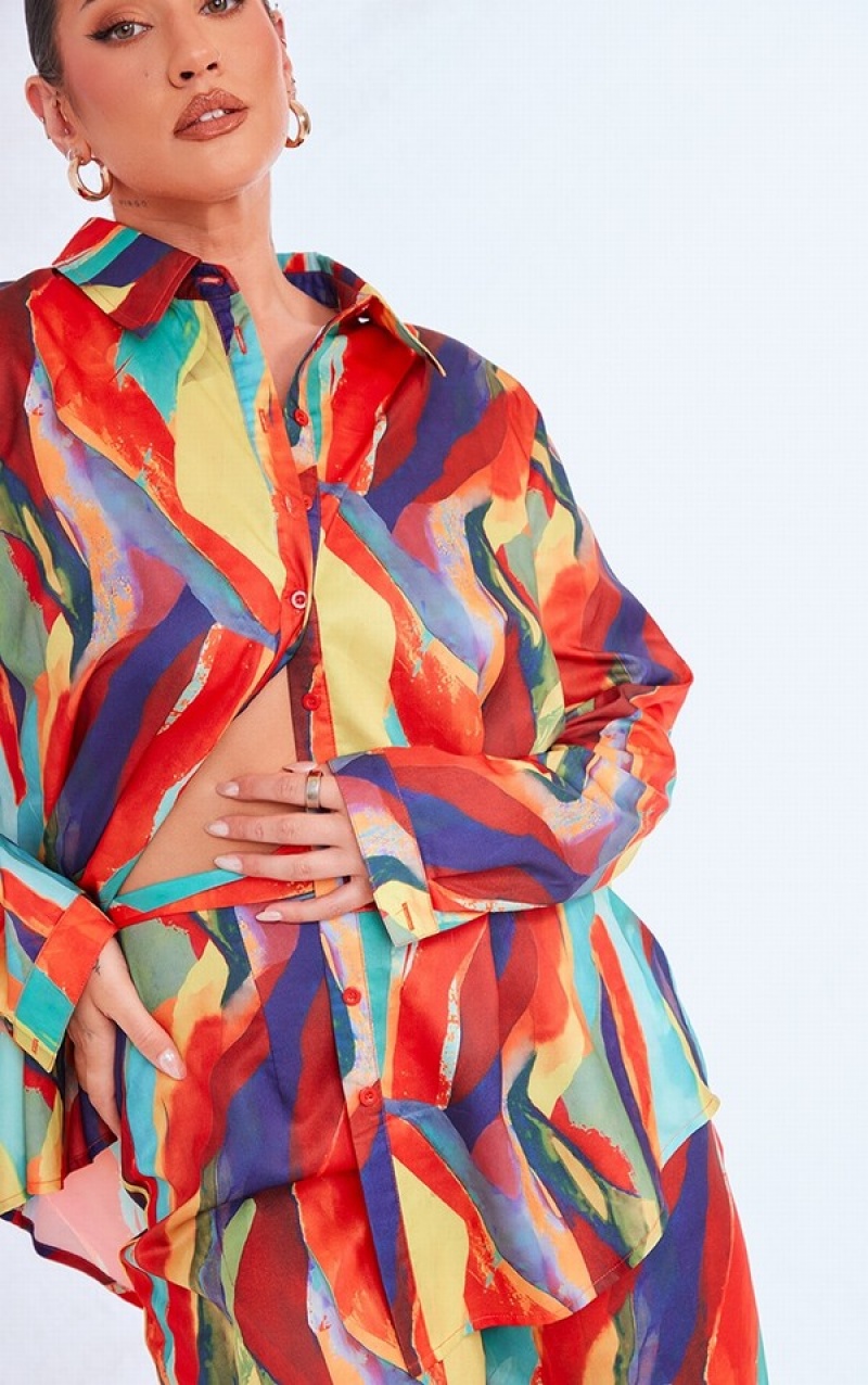 Camasa Pretty Little Thing Plus Multi Print Oversized Colorati | LGZC63152