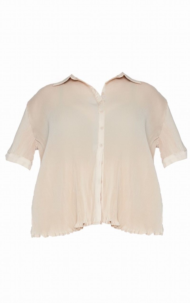 Camasa Pretty Little Thing Plus Plisse Sleeve Albi | FYSK26310