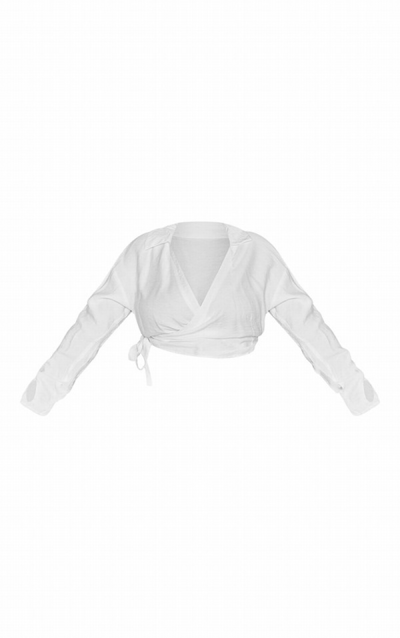 Camasa Pretty Little Thing Plus Wrap Front Long Sleeve Albi | ZUAD81492