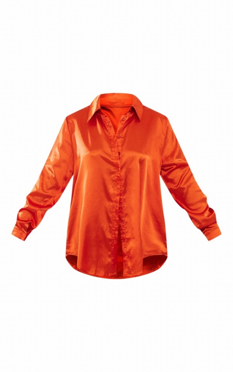 Camasa Pretty Little Thing Satin Button Front Portocalii | QACP63519