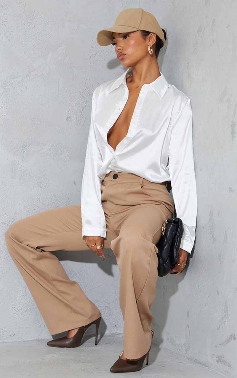 Camasa Pretty Little Thing Satin Button Front Albi | LVSO17062