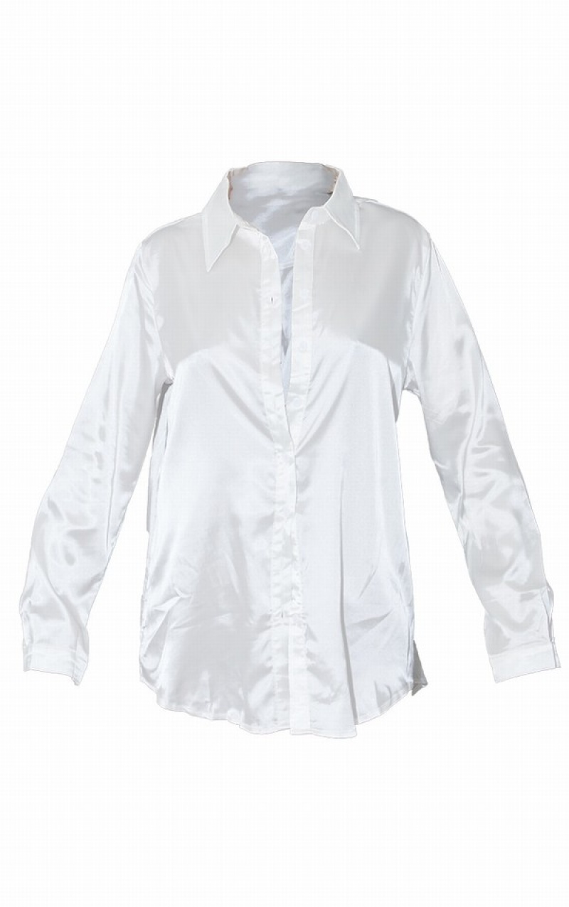 Camasa Pretty Little Thing Satin Button Front Albi | LVSO17062