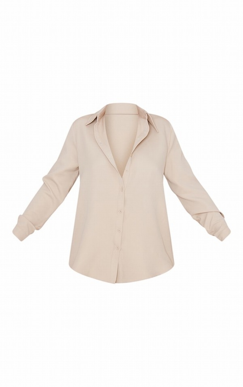 Camasa Pretty Little Thing Stone Long Sleeve Oversized Gri | RBGZ83052