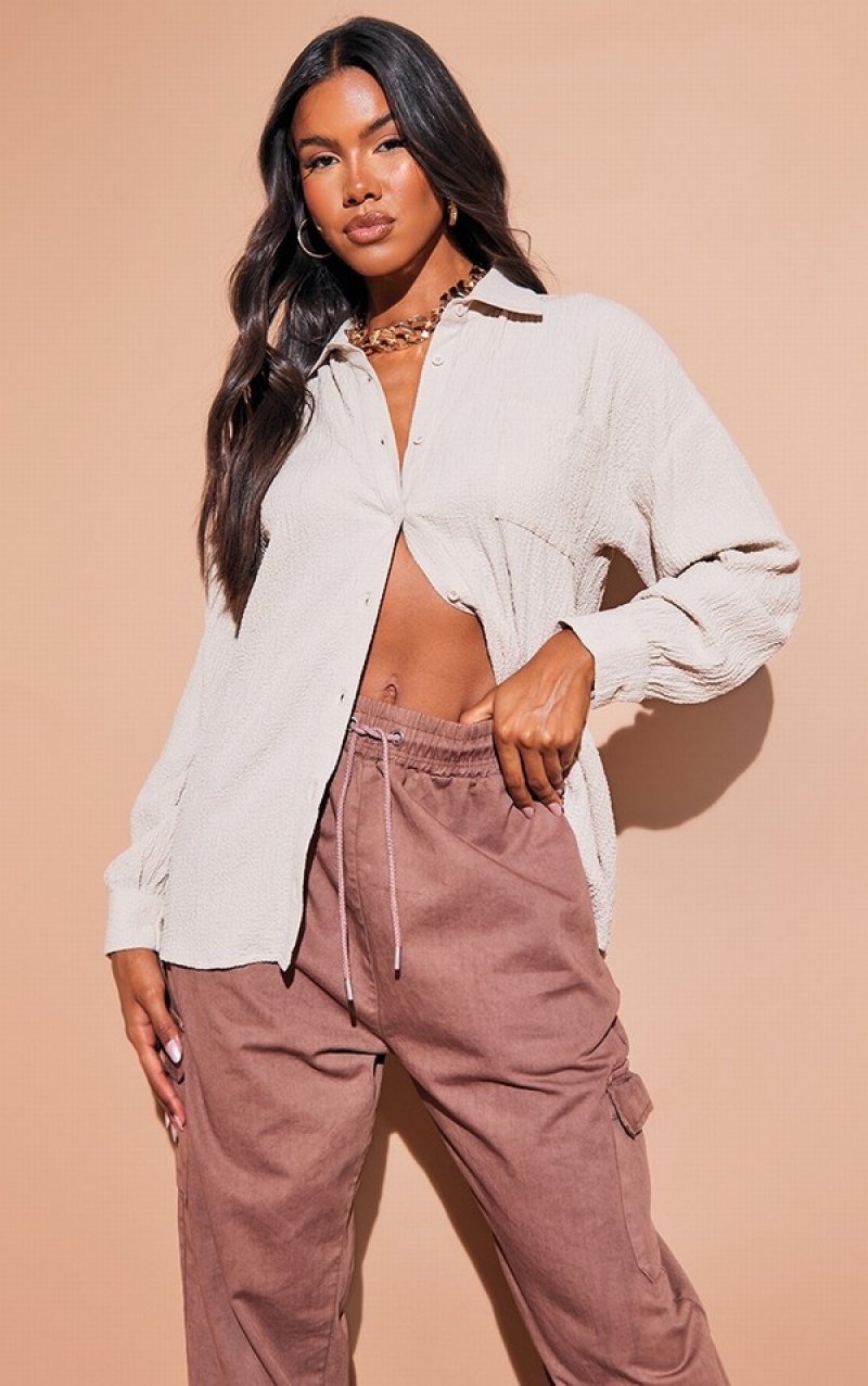 Camasa Pretty Little Thing Stone Pocket Front Oversized Maro | KOJV65198