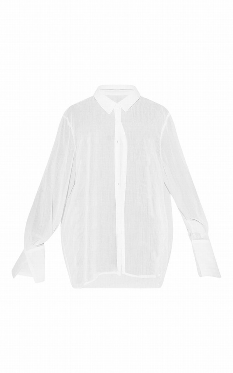 Camasa Pretty Little Thing TextuStripe Woven Oversized Albi | BFQJ05974