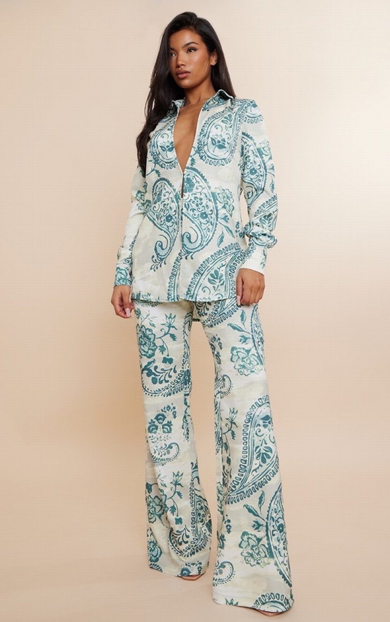 Camasa Pretty Little Thing Turquoise Paisley Print Oversized Verzi | PHES12906