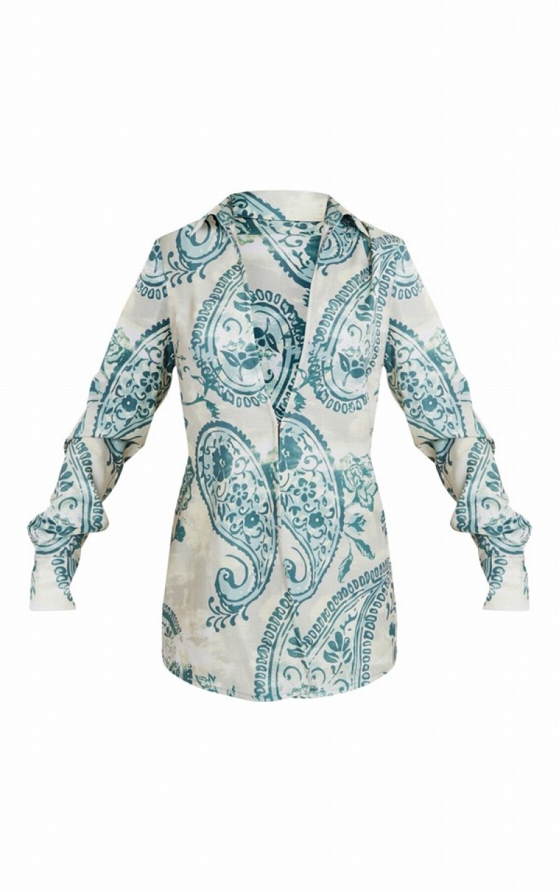 Camasa Pretty Little Thing Turquoise Paisley Print Oversized Verzi | PHES12906