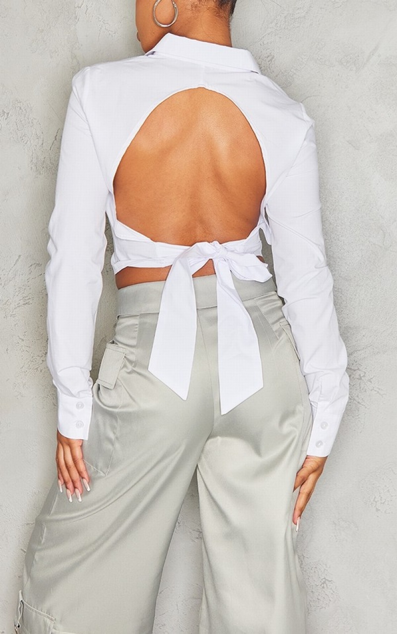 Camasa Pretty Little Thing Woven Fitted Long Sleeve Open Bow Back Albi | EXVN39601