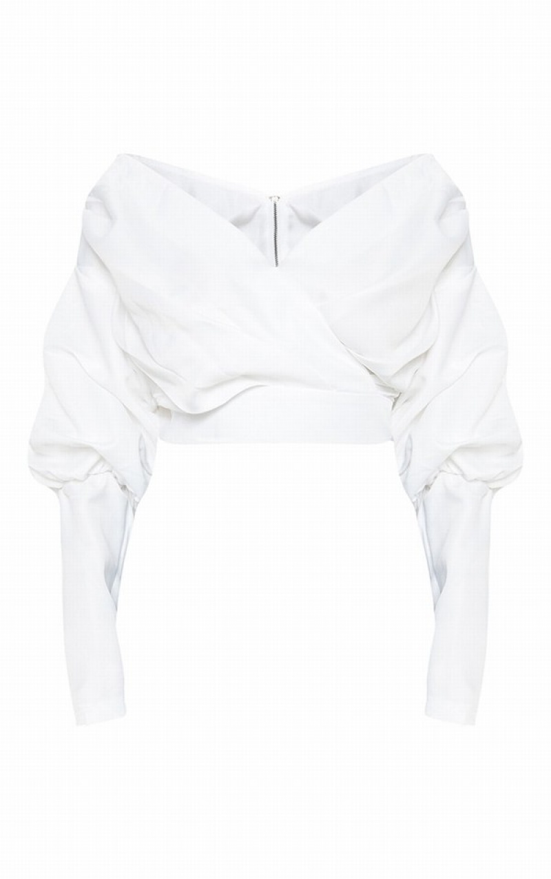 Camasa Pretty Little Thing Woven Puff Sleeve Crop Albi | ODBA92641