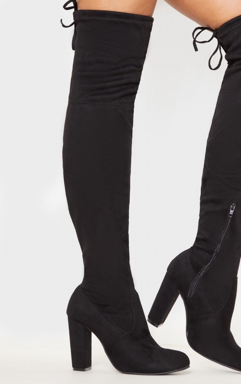 Cizme Pretty Little Thing Bess Faux Piele Intoarsa Thigh Negrii | AWYJ47390