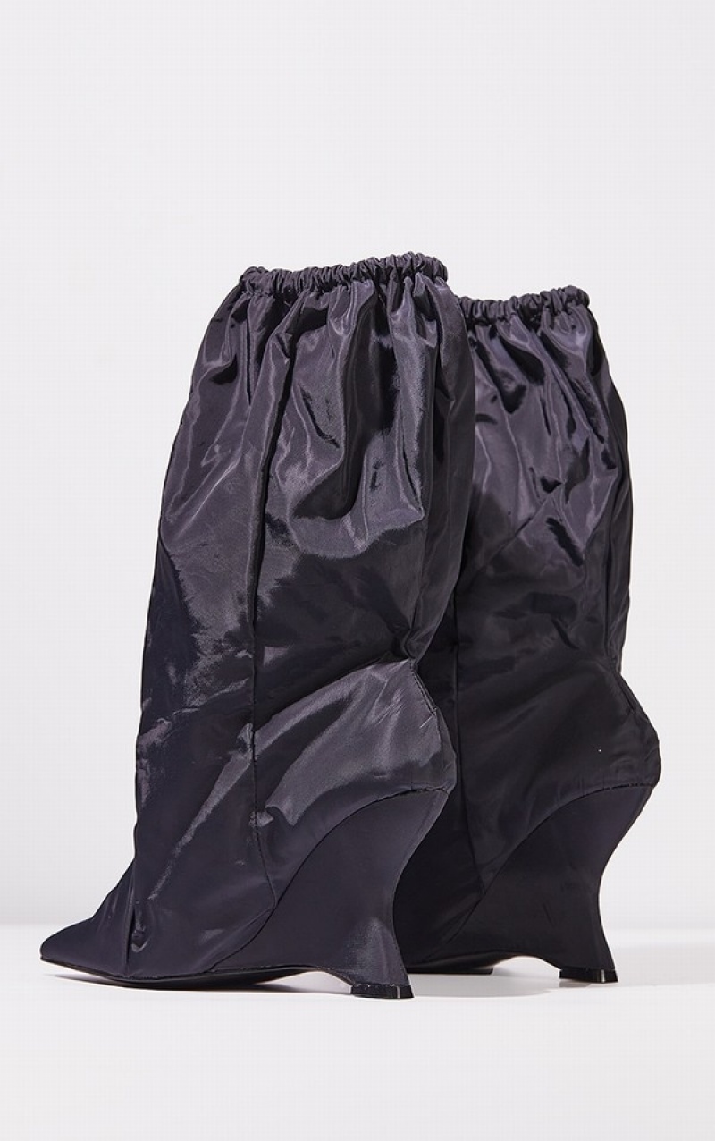 Cizme Pretty Little Thing Nailon Elasticated Pointed Clipped Wedgeed Negrii | MFJP40159