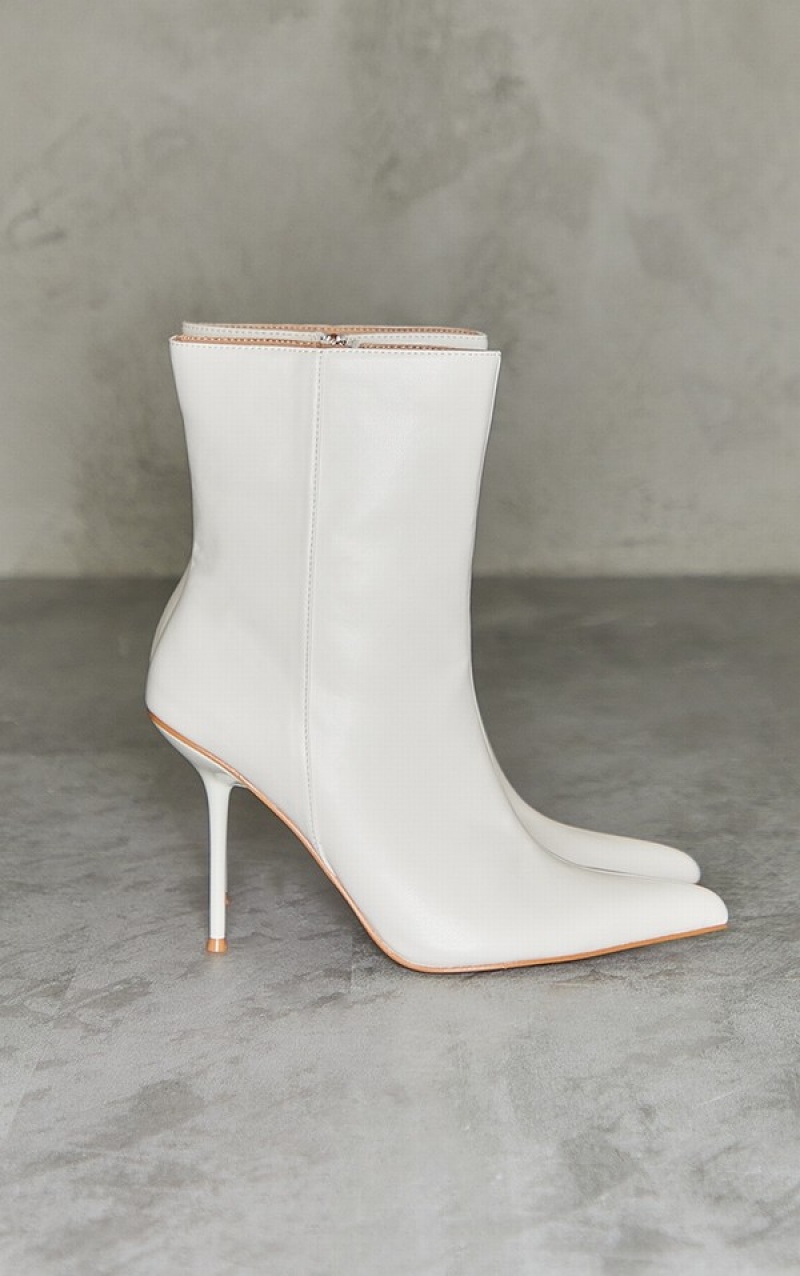 Cizme Pretty Little Thing Pu Point Bombeu Mid-High Albi | RAHO80492